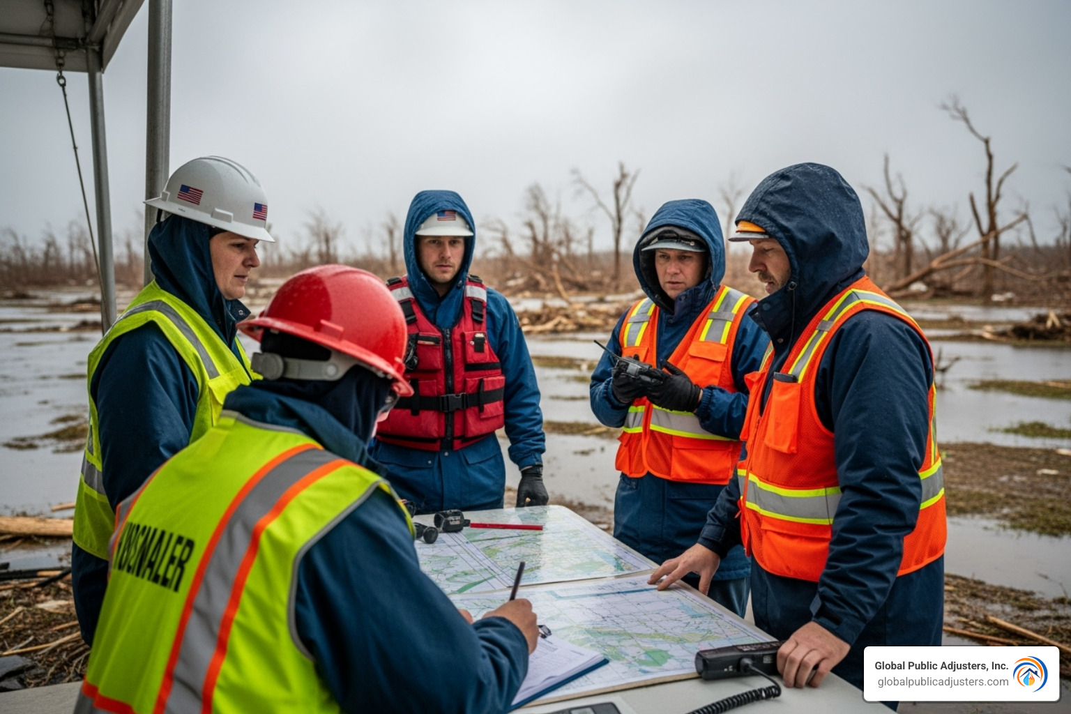 disaster response team coordinating efforts after a hurricane - independent insurance adjuster companies