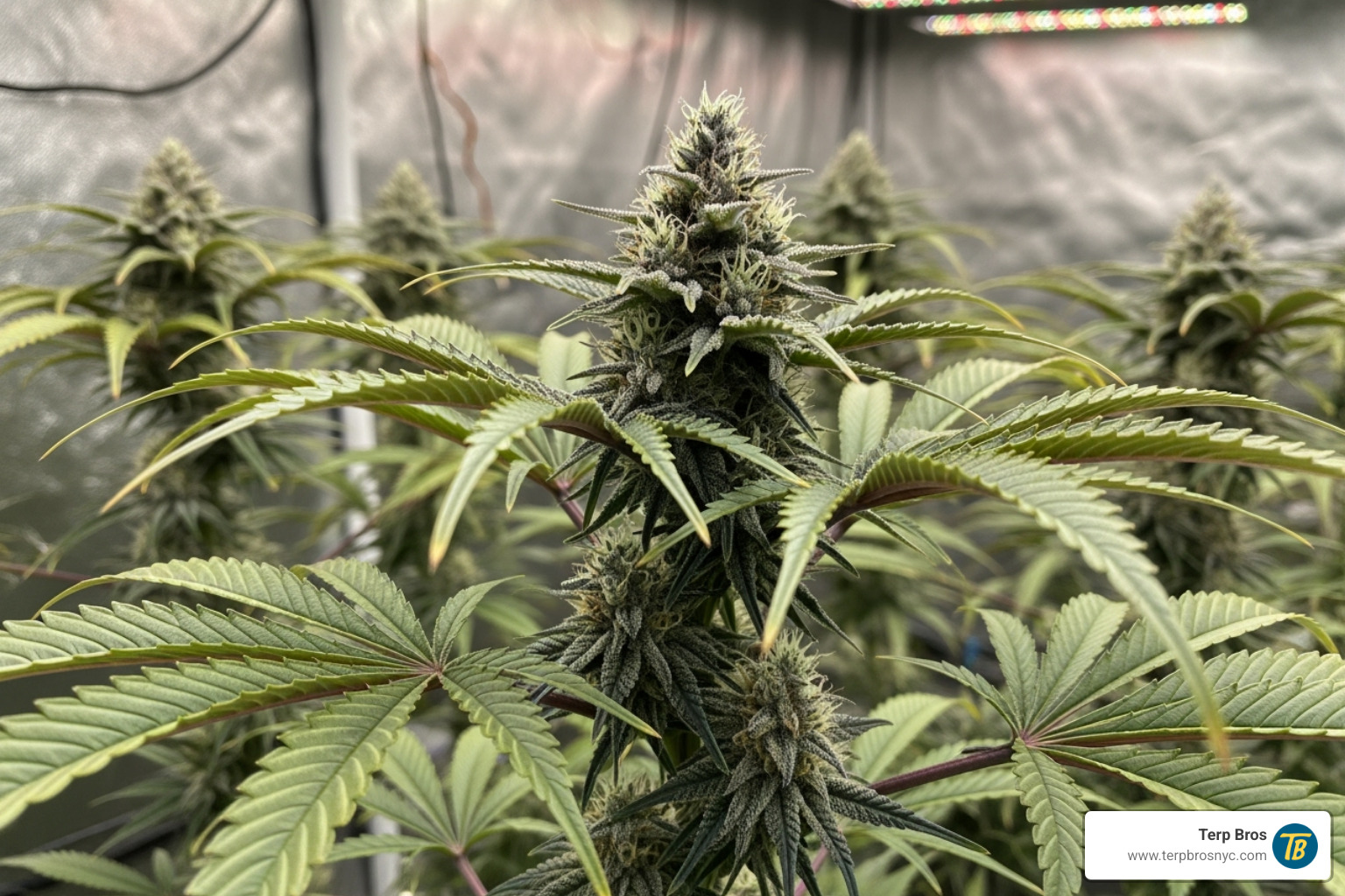 A healthy, flowering Blueberry Kush plant in a controlled NY grow environment - blueberry kush indica or sativa