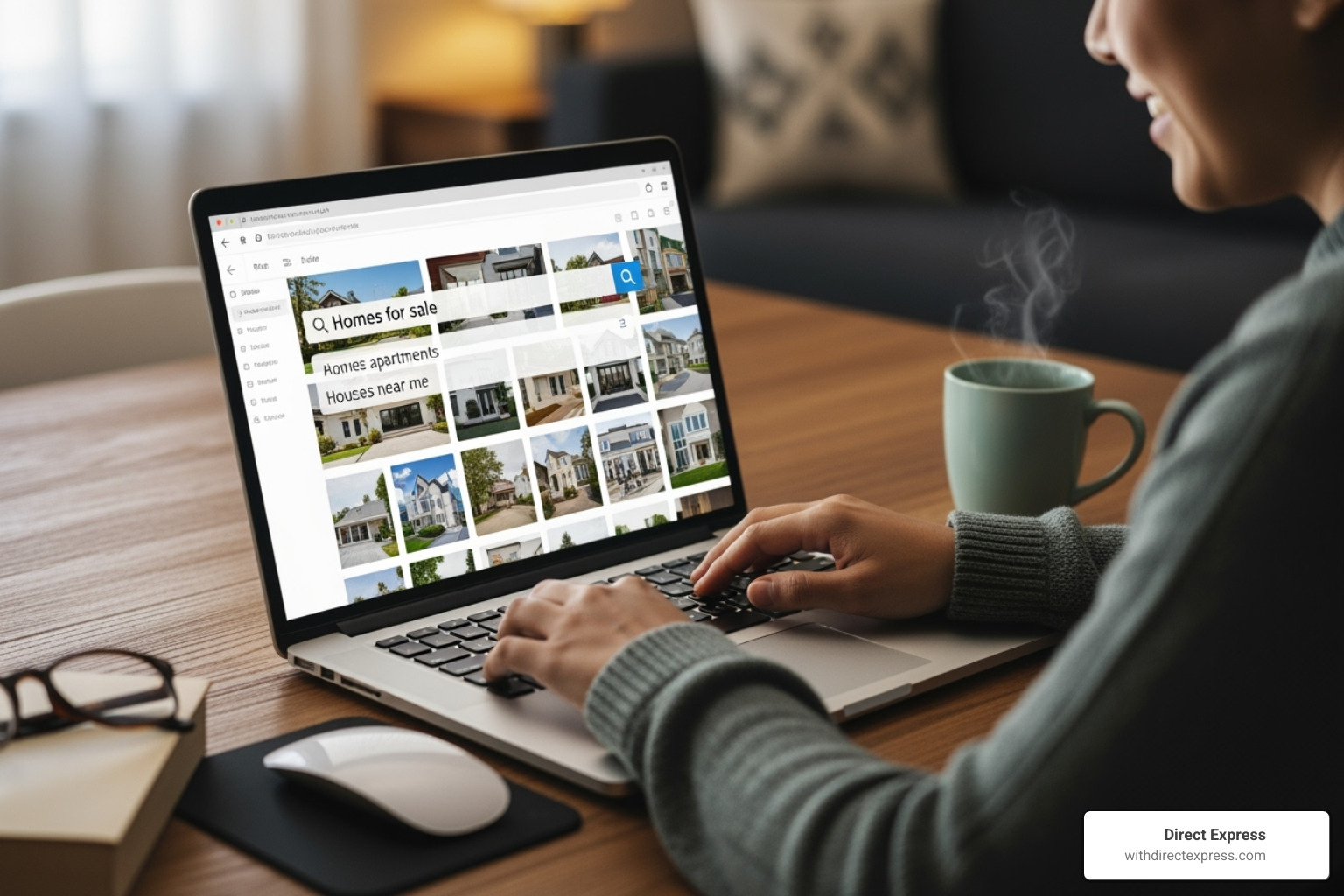 A person searching for homes on a laptop - foreclosure houses for sale