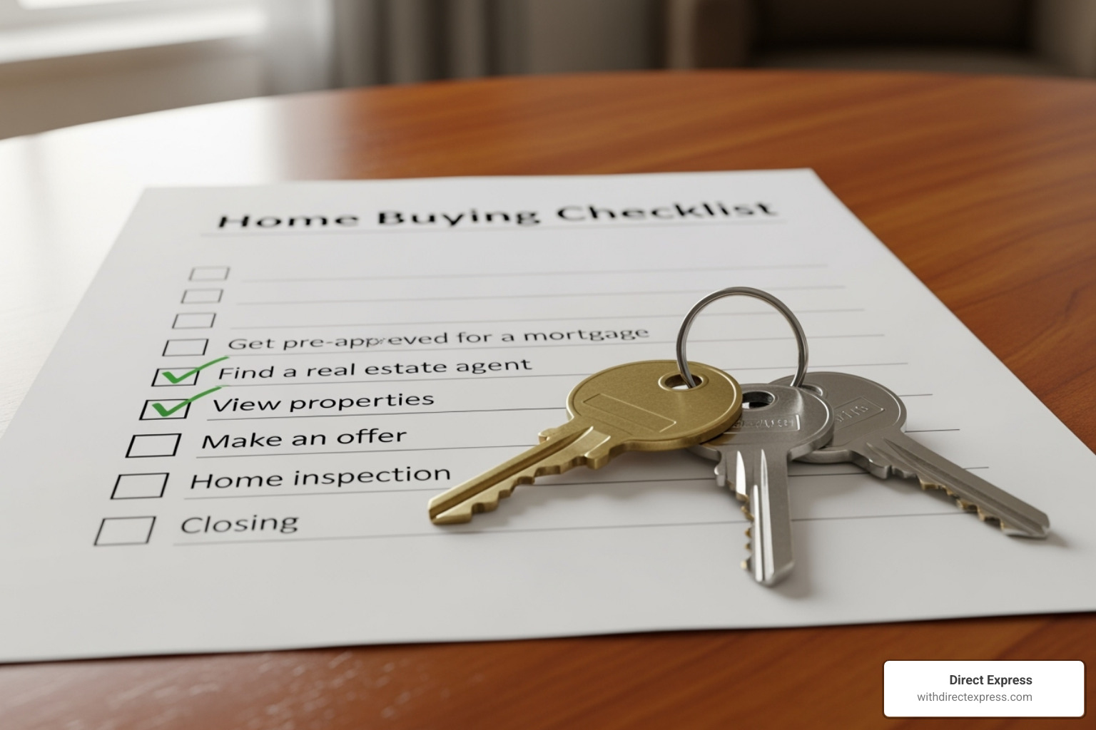 A home buying checklist next to a set of house keys - foreclosure houses for sale