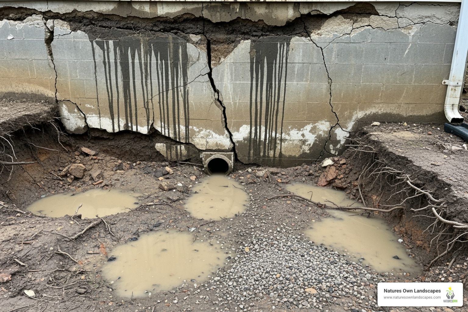 Soil erosion and foundation damage caused by poor drainage - Surface water drainage