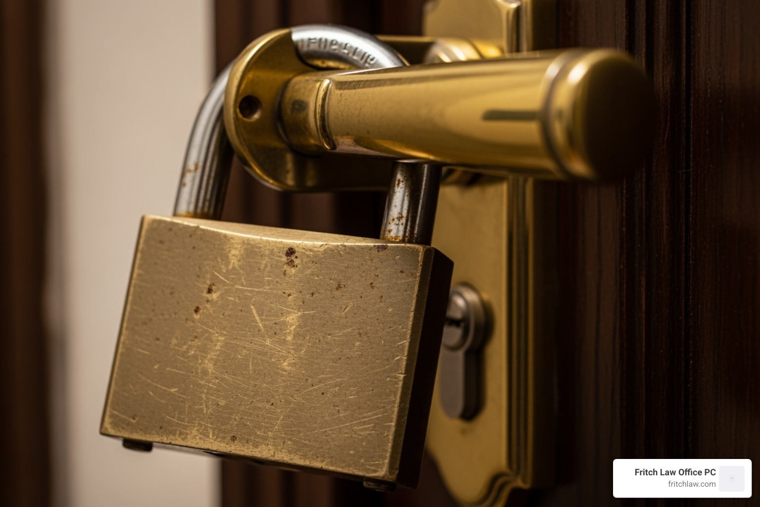 padlock on an apartment door with an "illegal" stamp - eviction attorneys for landlords near me padlock on an apartment door with an "illegal" stamp - eviction attorneys for landlords near me