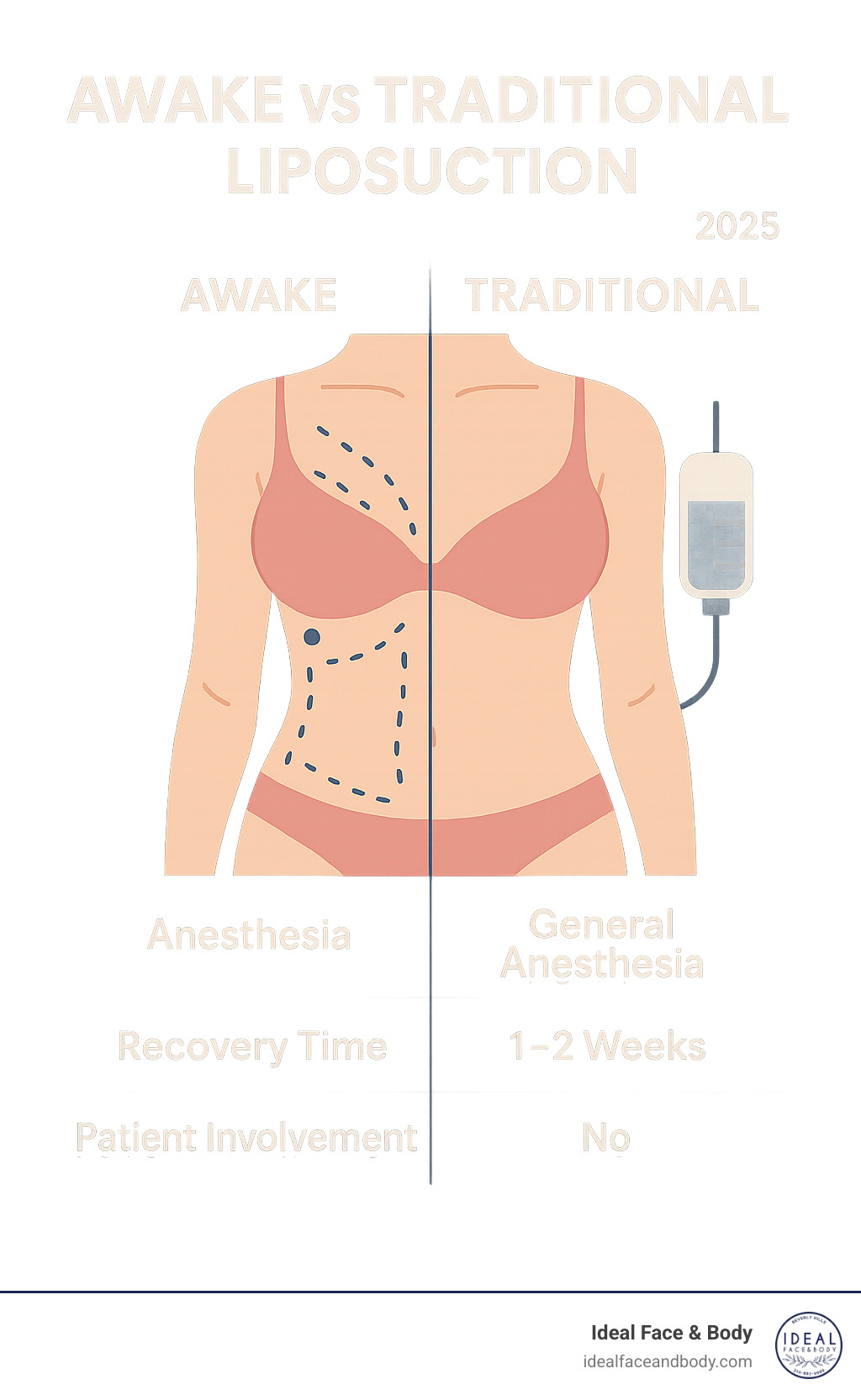 diagram comparing awake vs traditional liposuction - awake liposuction before and after infographic 