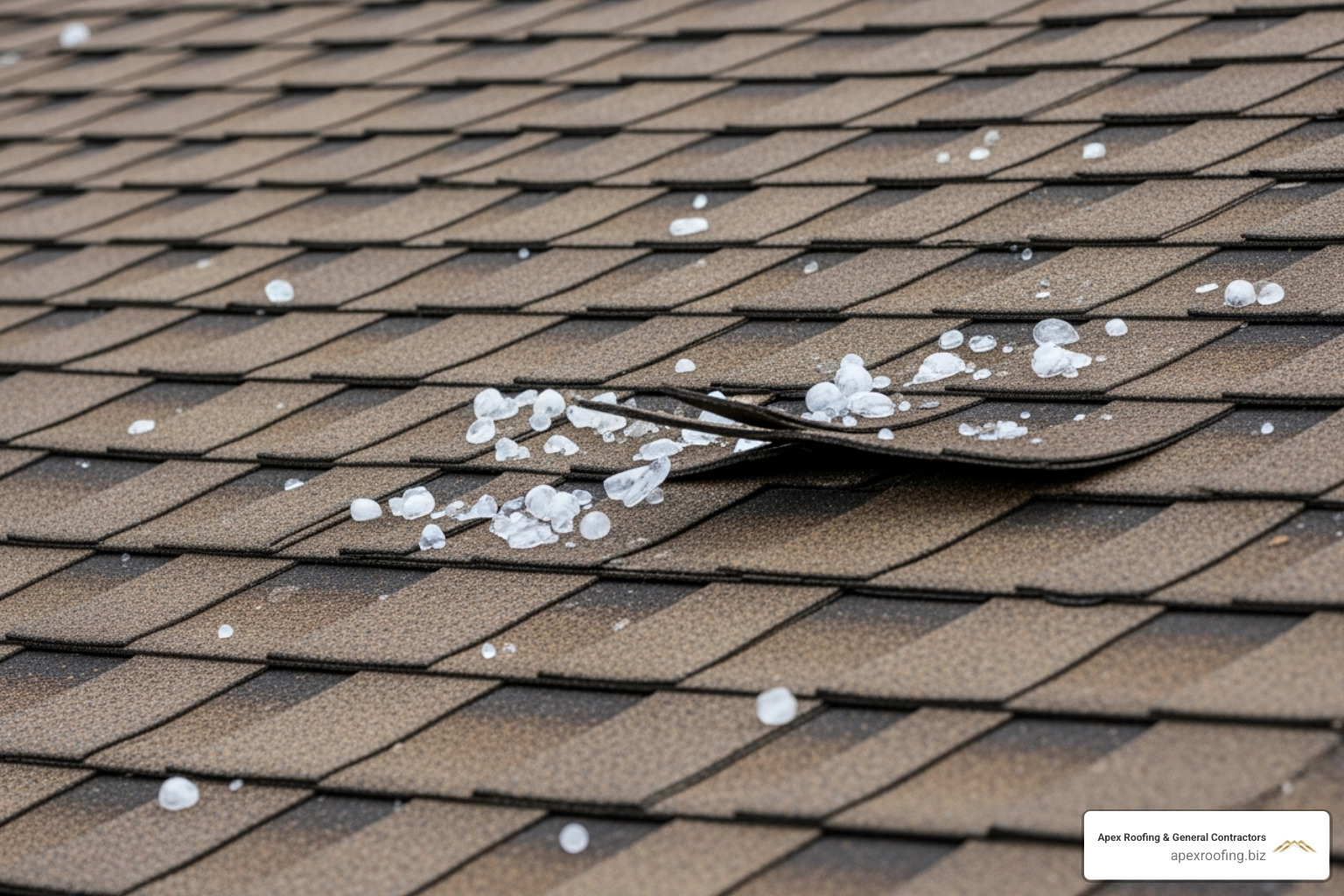 Hail damage on an asphalt shingle roof - Alamo Heights roof replacement