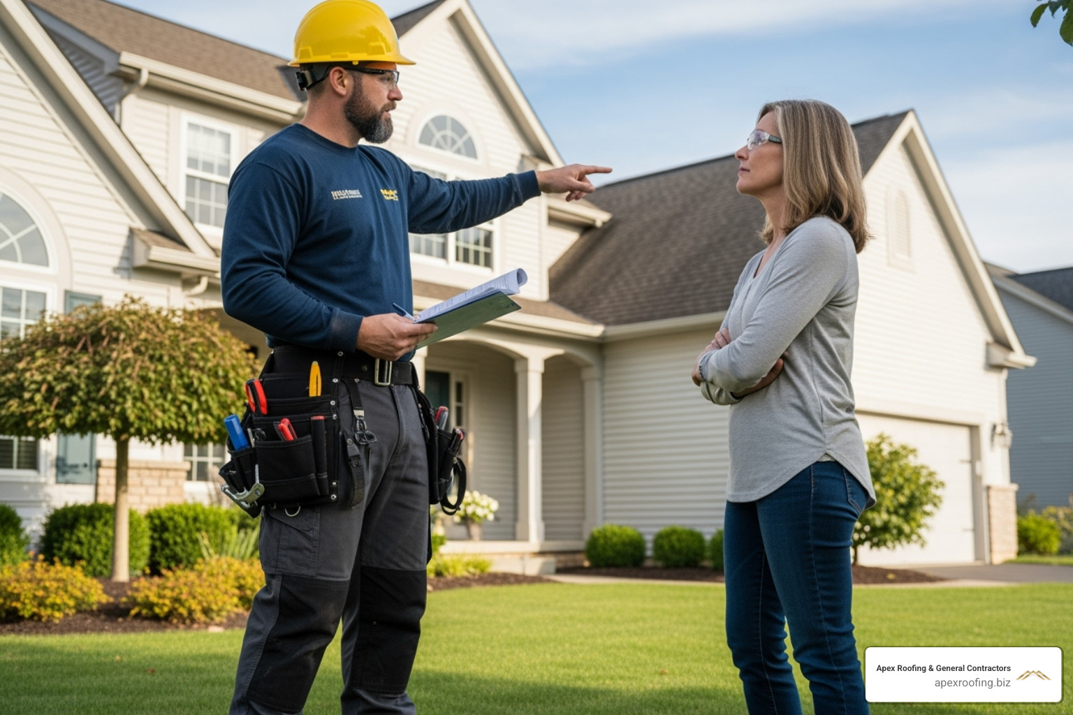 Professional roofer speaking with a homeowner - Alamo Heights roof replacement