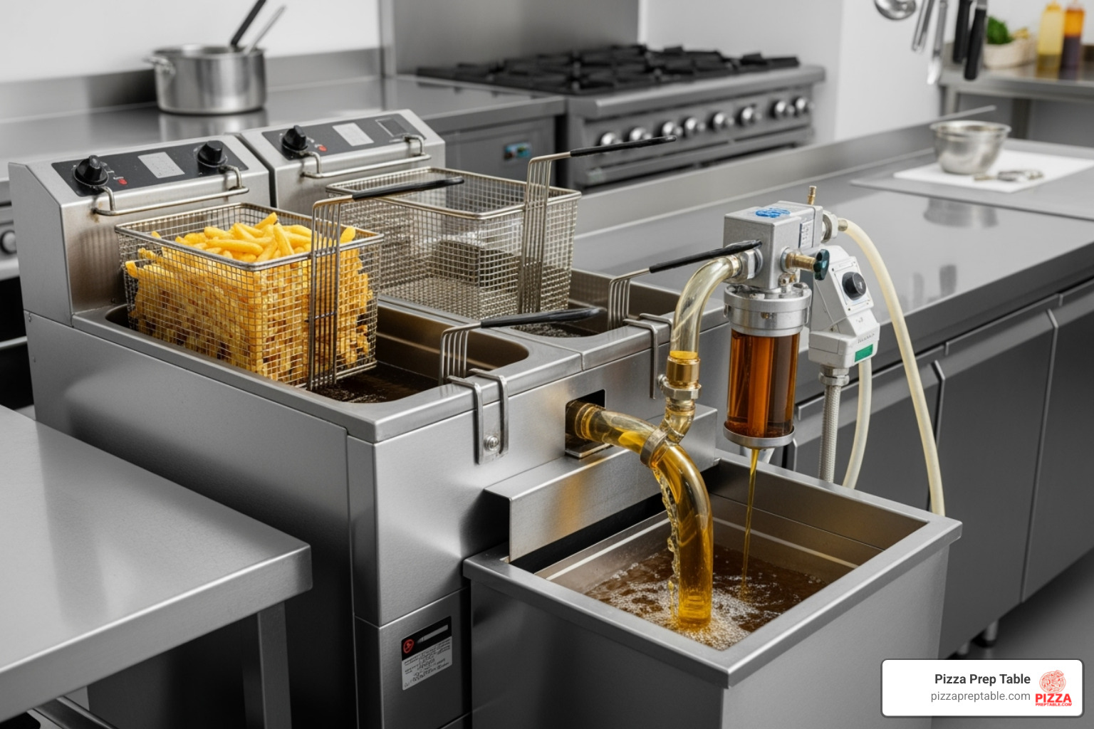 built-in oil filtration system being used - restaurant deep fryer
