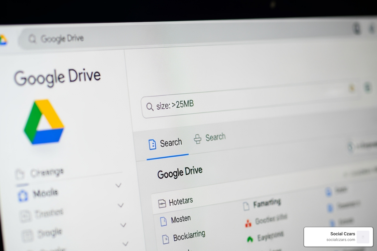 Google Drive search bar showing a filter for files larger than 25MB - Clean up Google