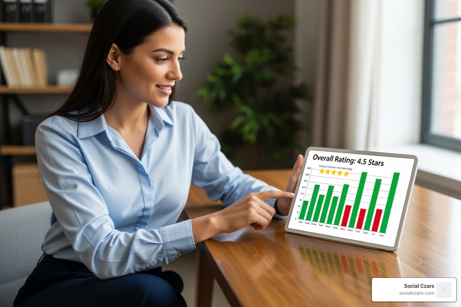 business owner looking at positive vs. negative review stars on a tablet - Fix online reputation