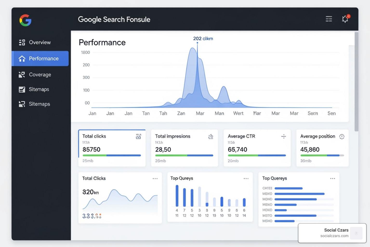 Image of a Google Search Console dashboard - improve google search results