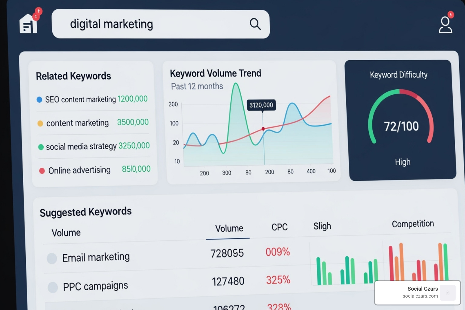 Image of a keyword research tool interface - improve google search results