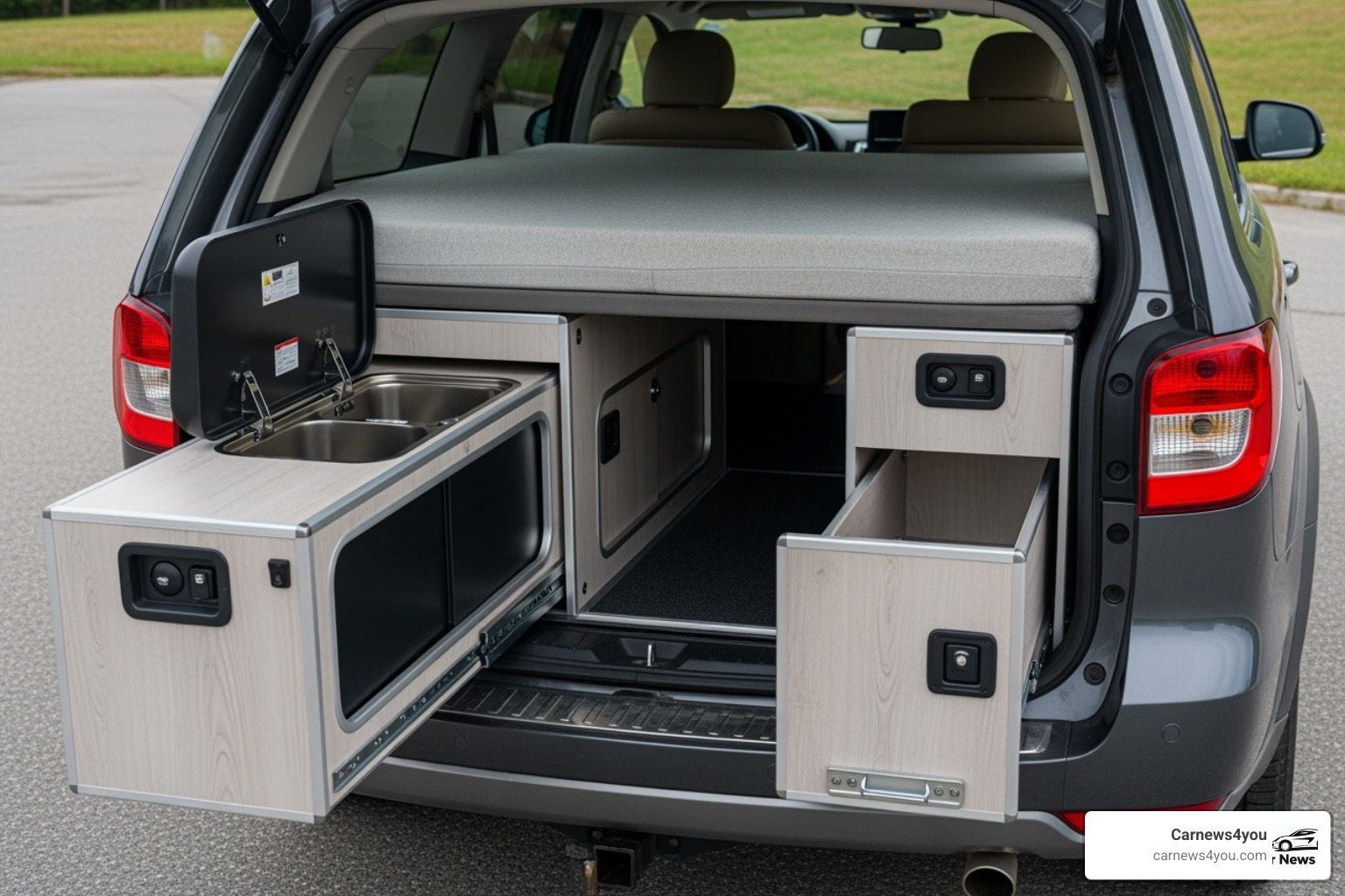 Modular, slide-in camper kit with a kitchen unit and bed - best suv camper conversion Modular, slide-in camper kit with a kitchen unit and bed - best suv camper conversion