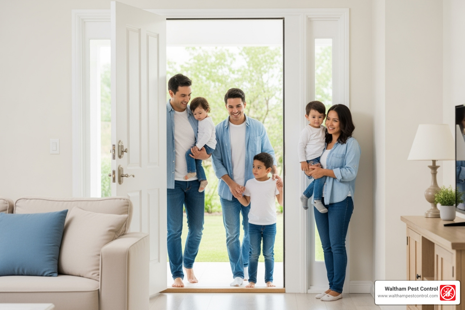 image of a family returning to a clean, pest-free home - bed bug exterminator company