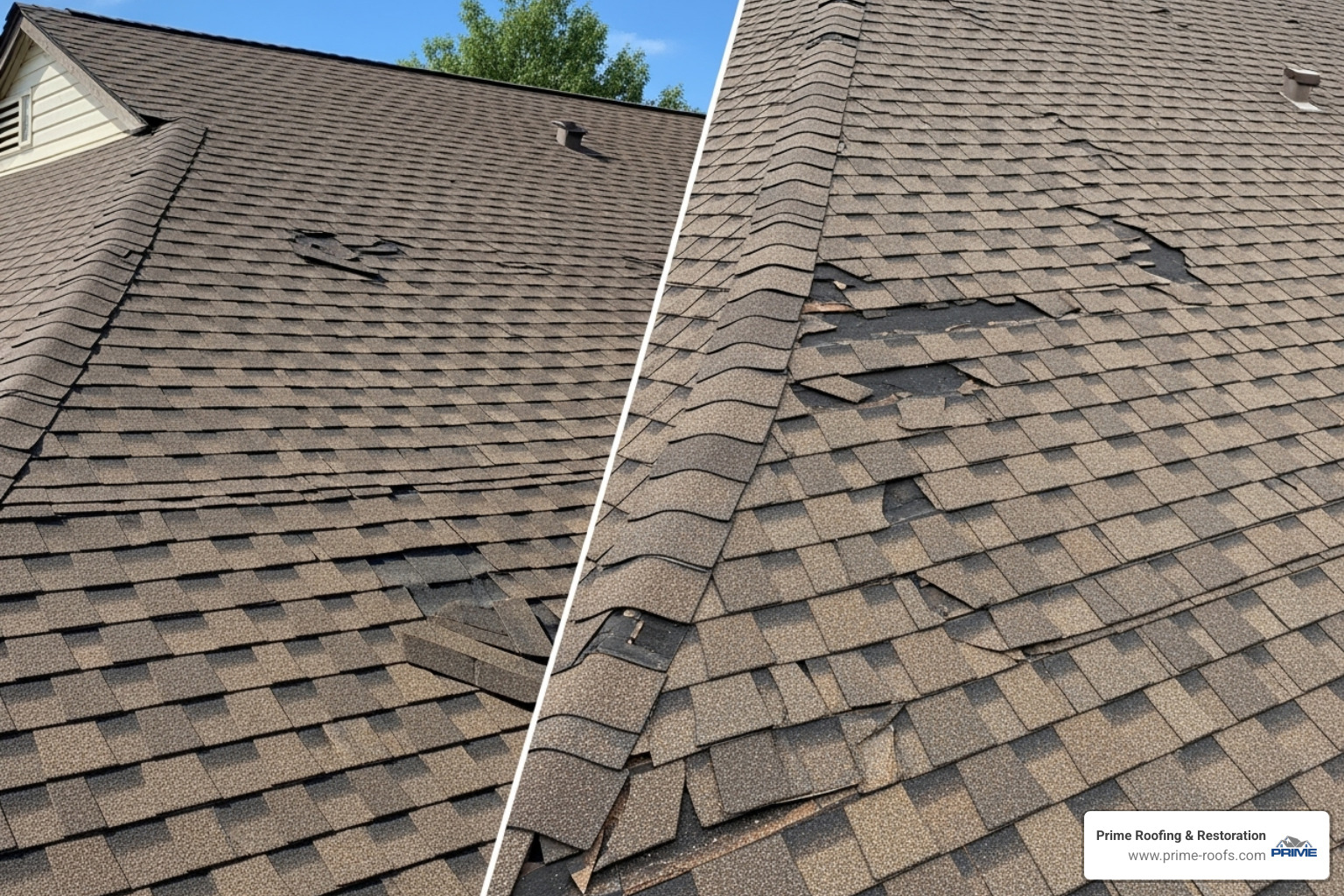 Comparison of roof needing minor repair vs. one needing full replacement - roofing alabaster al