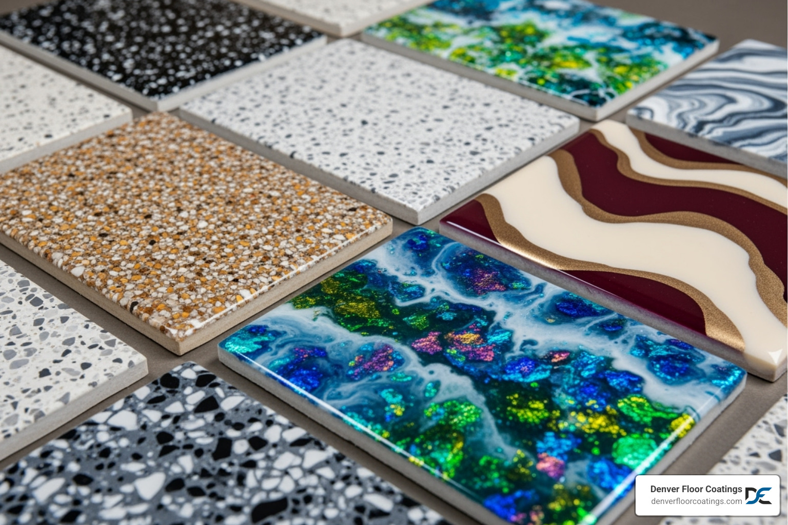 Image showing different quartz color blend samples, illustrating the variety of customizable aesthetic options available for epoxy quartz flooring - how much do epoxy quartz floors cost Image showing different quartz color blend samples, illustrating the variety of customizable aesthetic options available for epoxy quartz flooring - how much do epoxy quartz floors cost