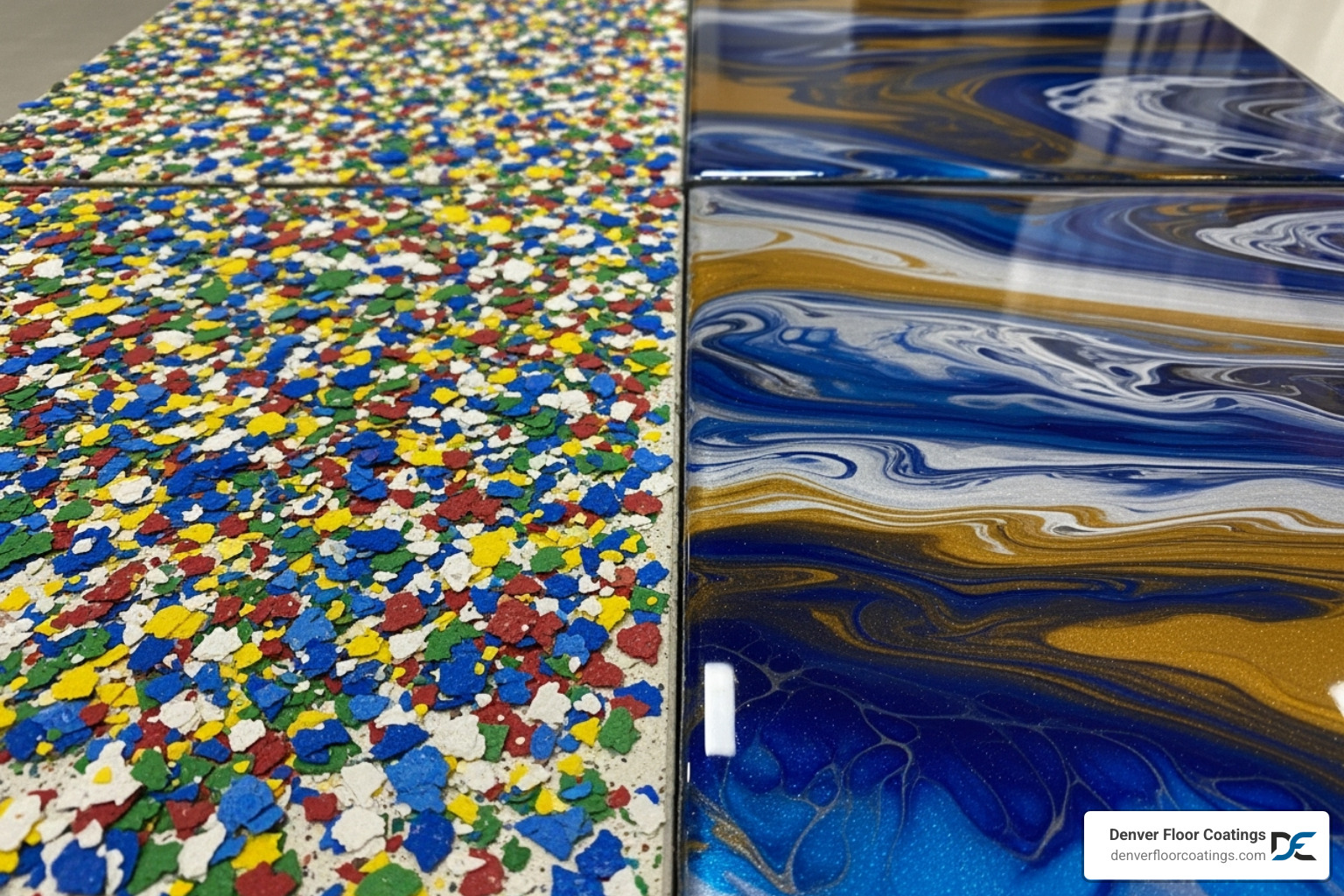 various decorative flake and metallic color options - concrete coating companies