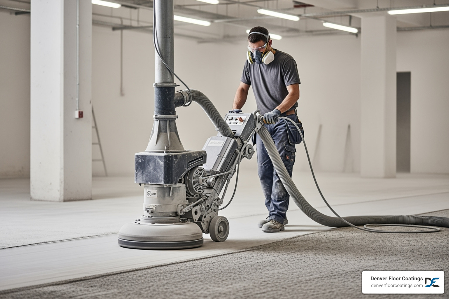 a contractor grinding a concrete floor to prepare it for a new finish - finished concrete floors cost a contractor grinding a concrete floor to prepare it for a new finish - finished concrete floors cost