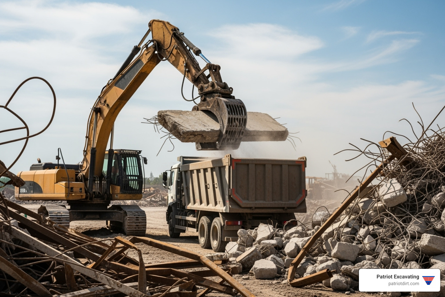 heavy machinery sorting and loading large demolition debris - demolition cleaning services in indianapolis heavy machinery sorting and loading large demolition debris - demolition cleaning services in indianapolis