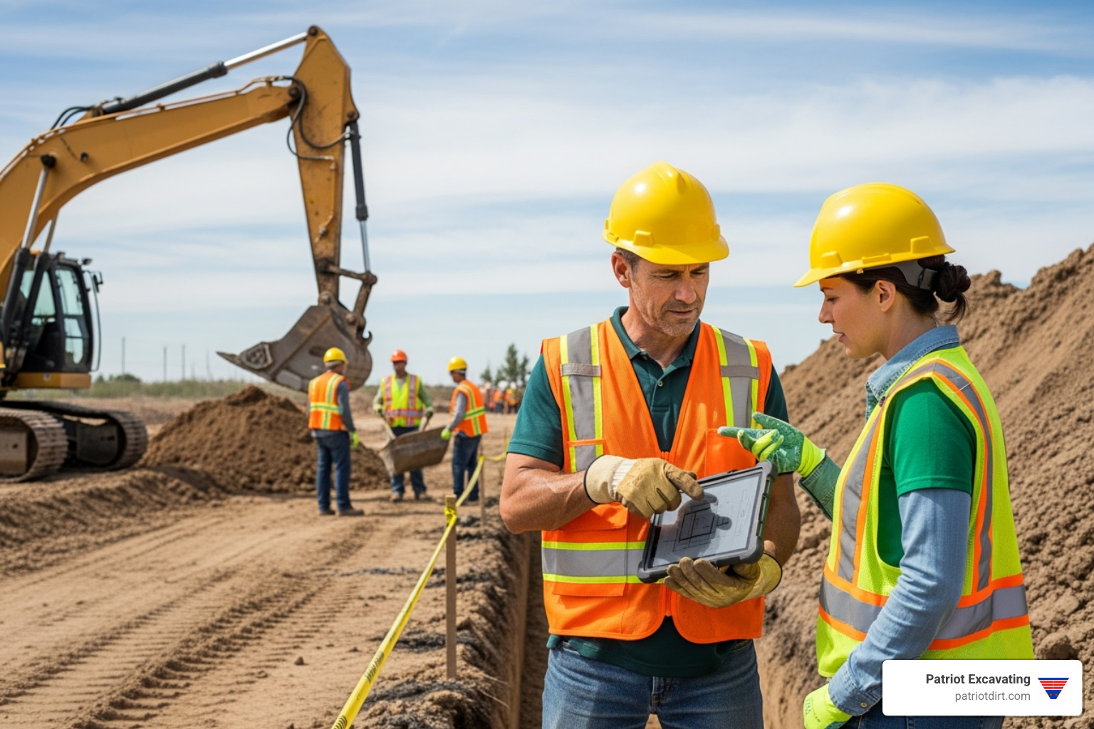 excavation contractor consulting with client - excavator rental indianapolis