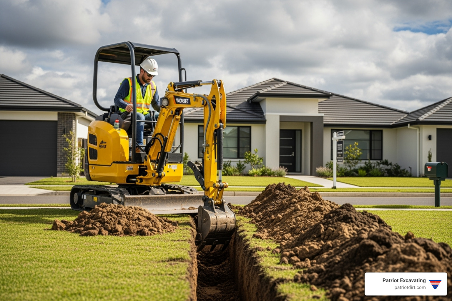contractor reviewing blueprints - trenching contractor near me