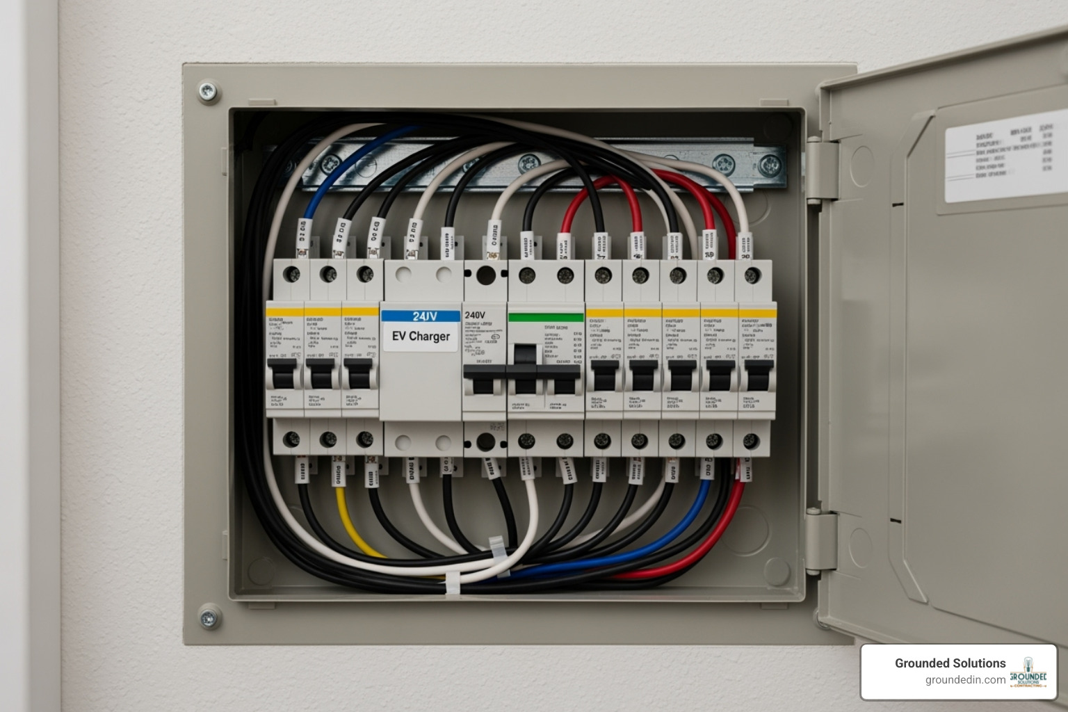 Residential electrical panel with a dedicated EV charger breaker - EV home charger installation