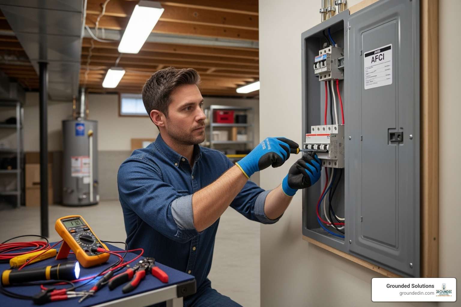 Licensed electrician installing an AFCI breaker - GFCI and AFCI Upgrades Indianapolis