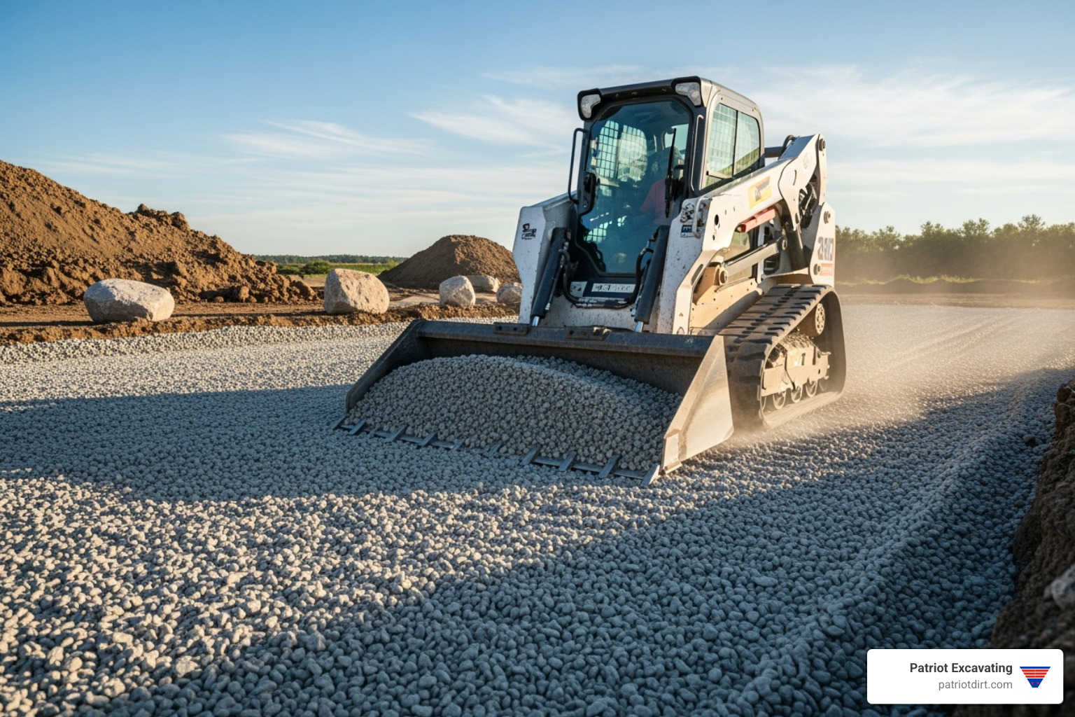 A skid steer shaping a driveway sub-base, demonstrating precision grading. - driveway grading near me