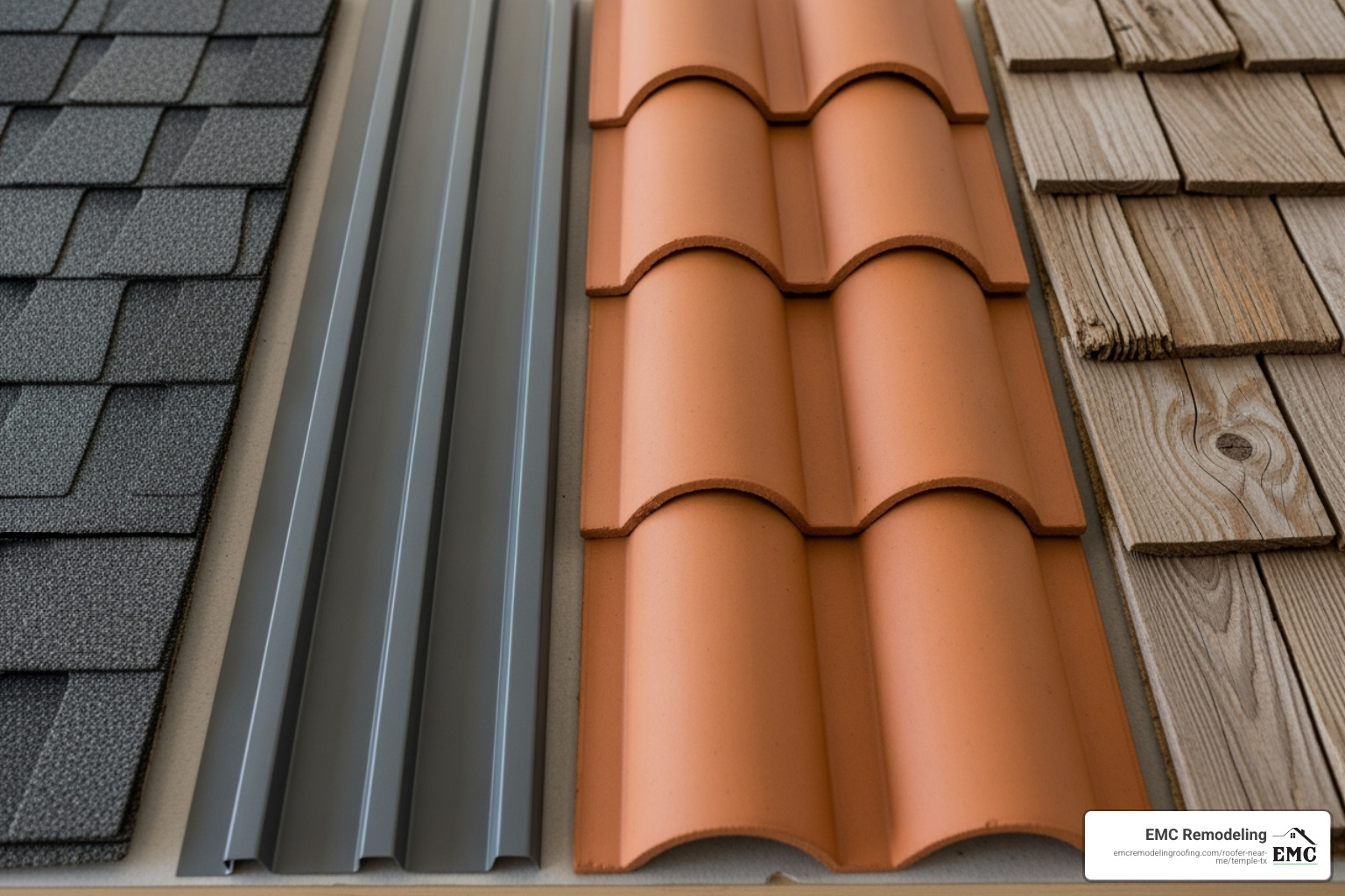 various roofing material samples - hoa roof replacement