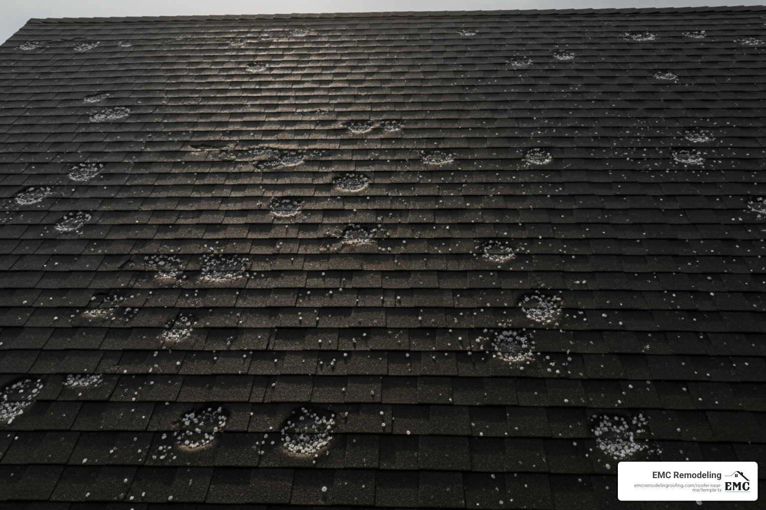 hail damage on an asphalt shingle - Central Texas roofing
