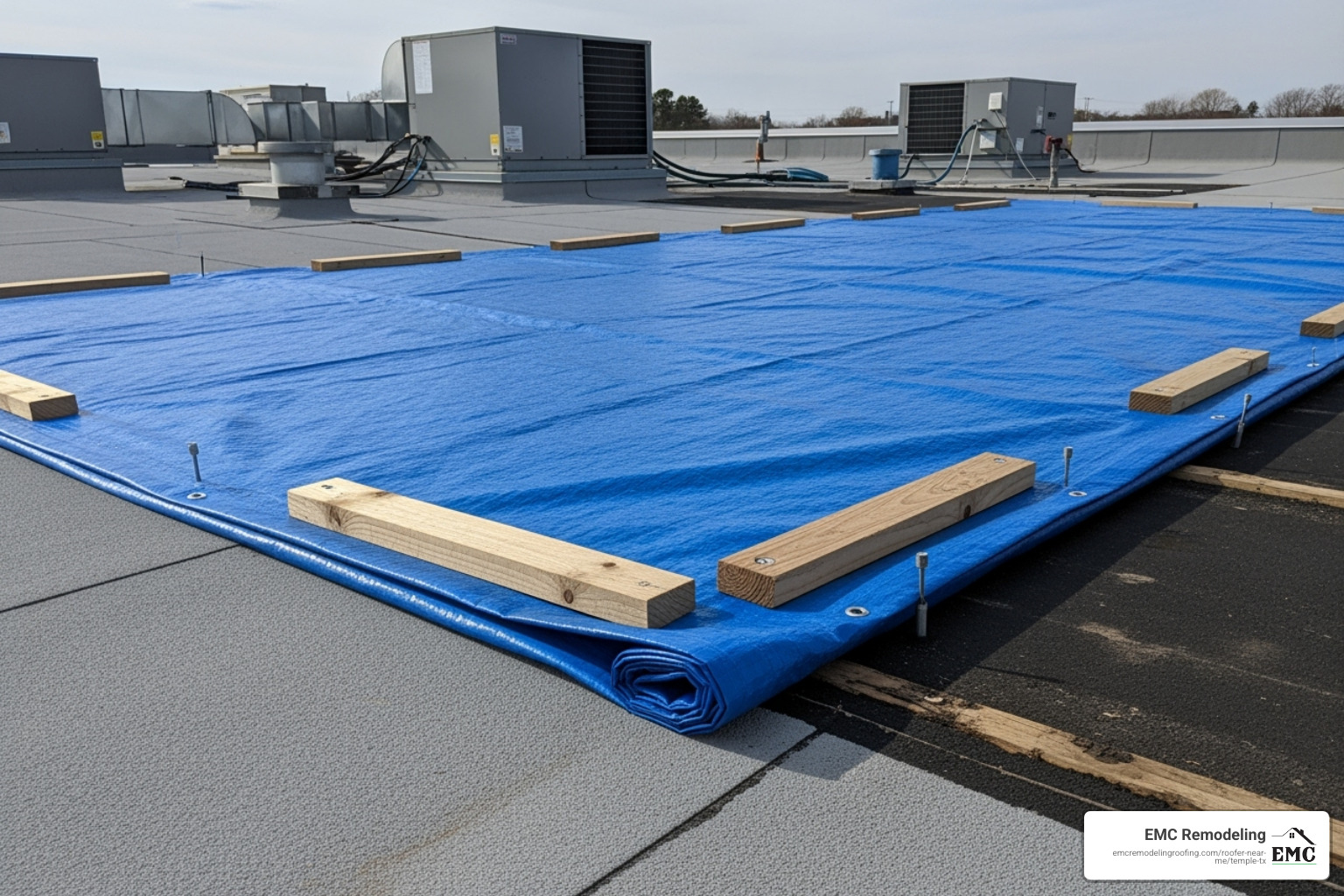 commercial roof tarping - emergency roof patching