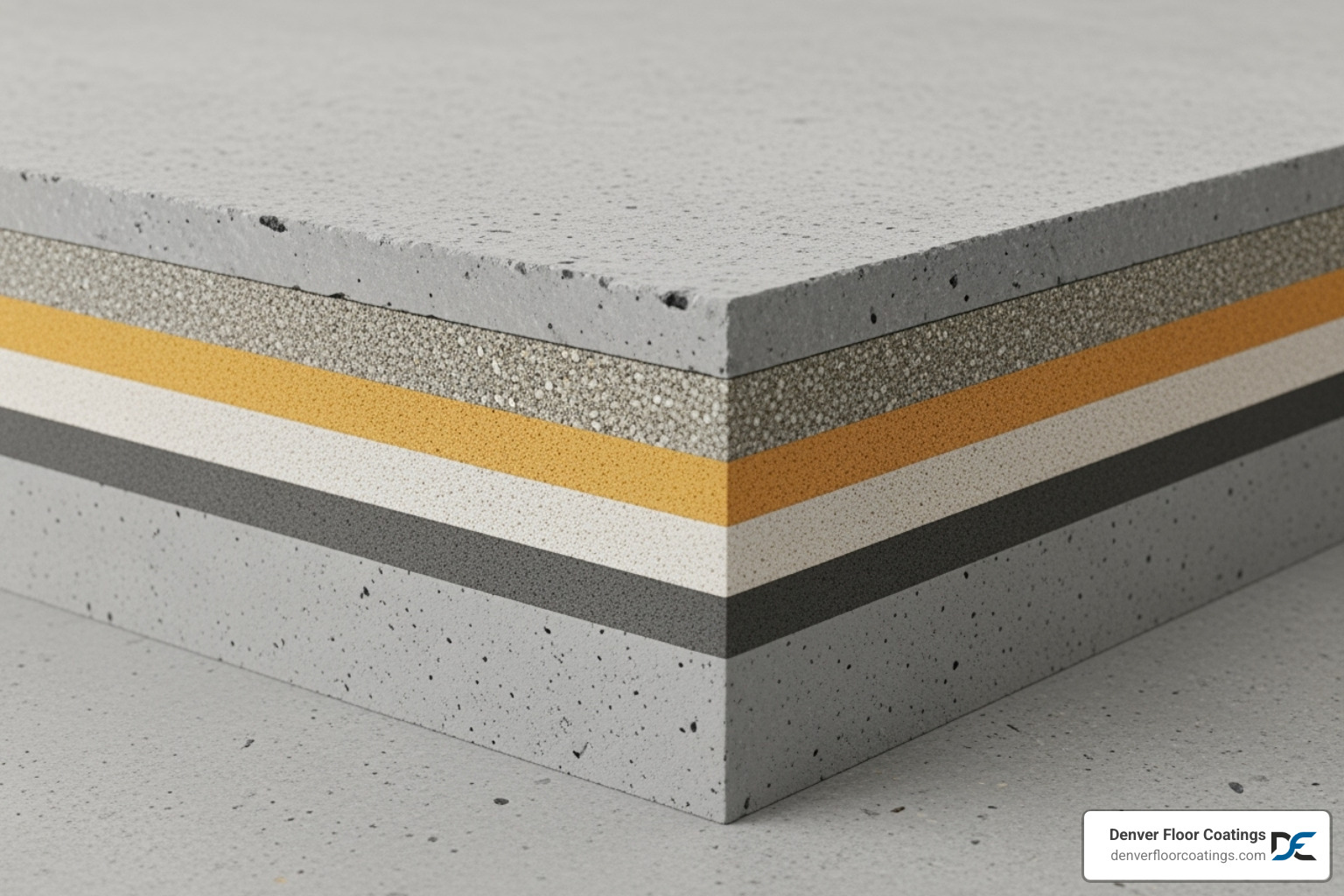 diagram showing a cross-section of a professionally coated concrete floor - Stain-proof garage flooring diagram showing a cross-section of a professionally coated concrete floor - Stain-proof garage flooring