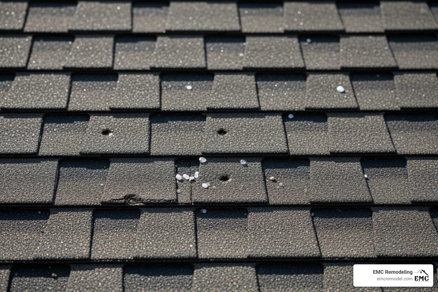 Hail damage on an asphalt shingle roof. - residential roofing Temple