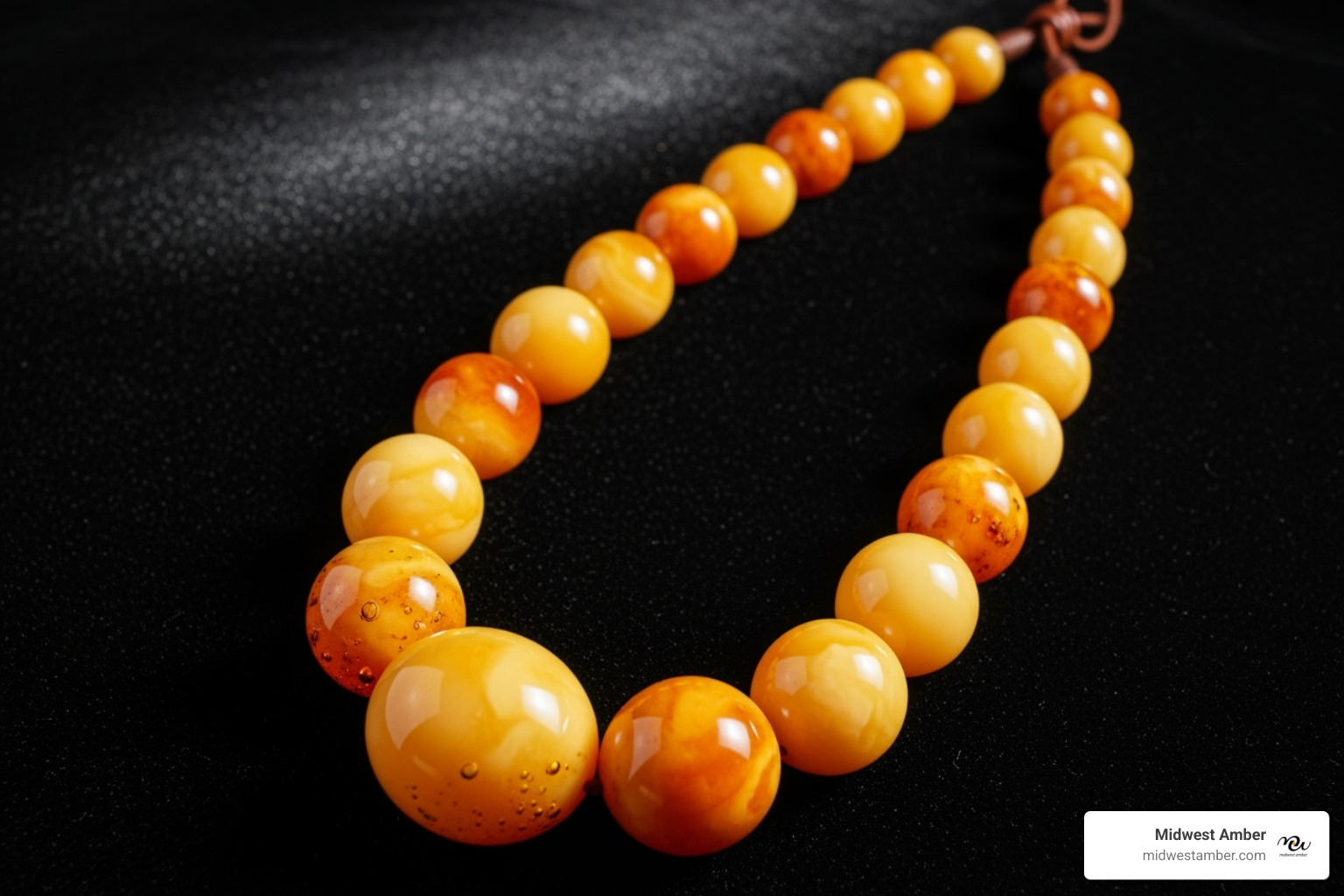 A large, heavy (e.g., 176gr) egg yolk amber necklace draped to showcase its substantial weight and impressive bead size, illustrating its inherent value - egg yolk amber necklace