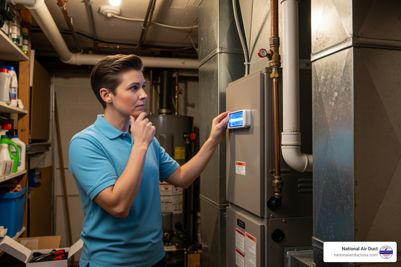 A thoughtful homeowner examines their HVAC unit, considering the installation of a UV light system. - is it worth installing uv light in hvac