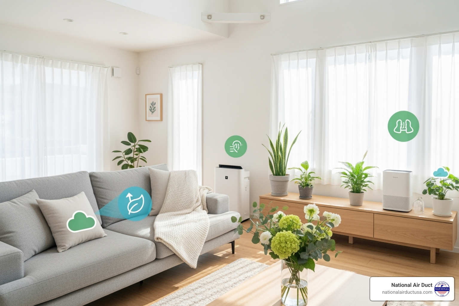 A bright, clean, and modern home interior with subtle icons of fresh air and healthy breathing, emphasizing comfort and well-being. - is it worth installing uv light in hvac