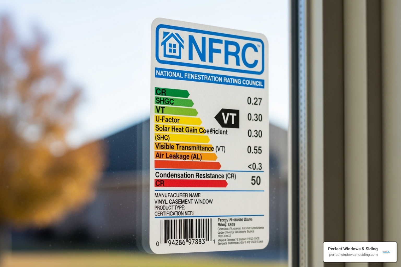a National Fenestration Rating Council (NFRC) label on a window - energy efficient windows cost