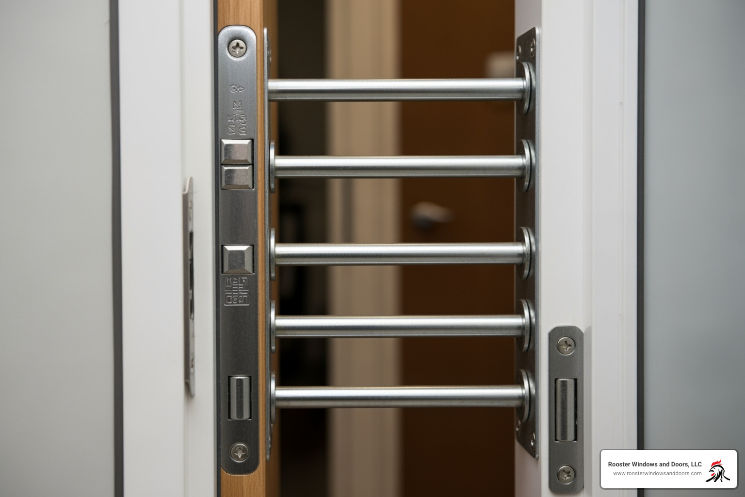image of a multi-point locking system engaged in a door frame - Exterior security doors