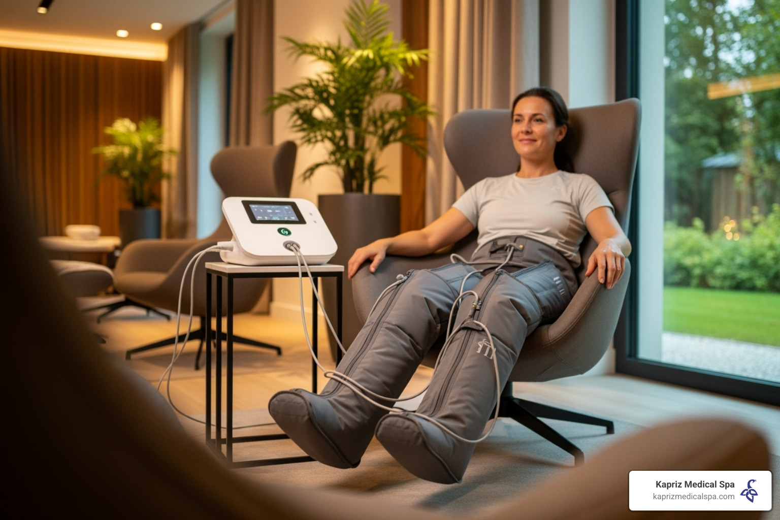 person using a compression therapy system at Kapriz Medical Spa - pure hydration jacksonville beach person using a compression therapy system at Kapriz Medical Spa - pure hydration jacksonville beach