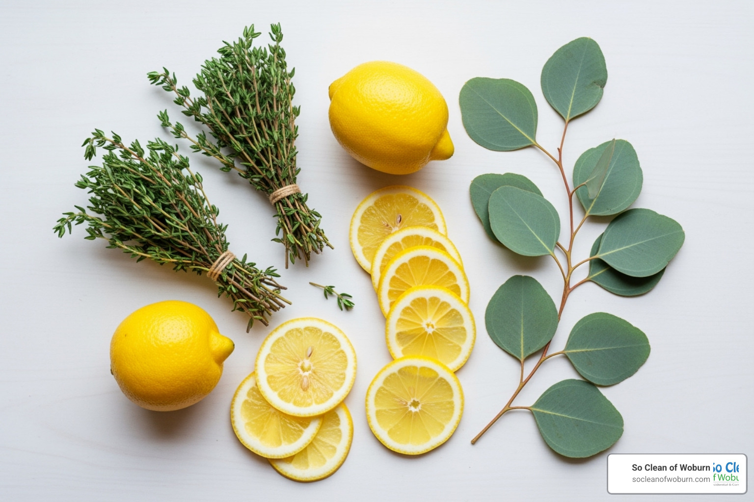key plant ingredients like thyme, lemons, and eucalyptus - plant based disinfectant cleaner