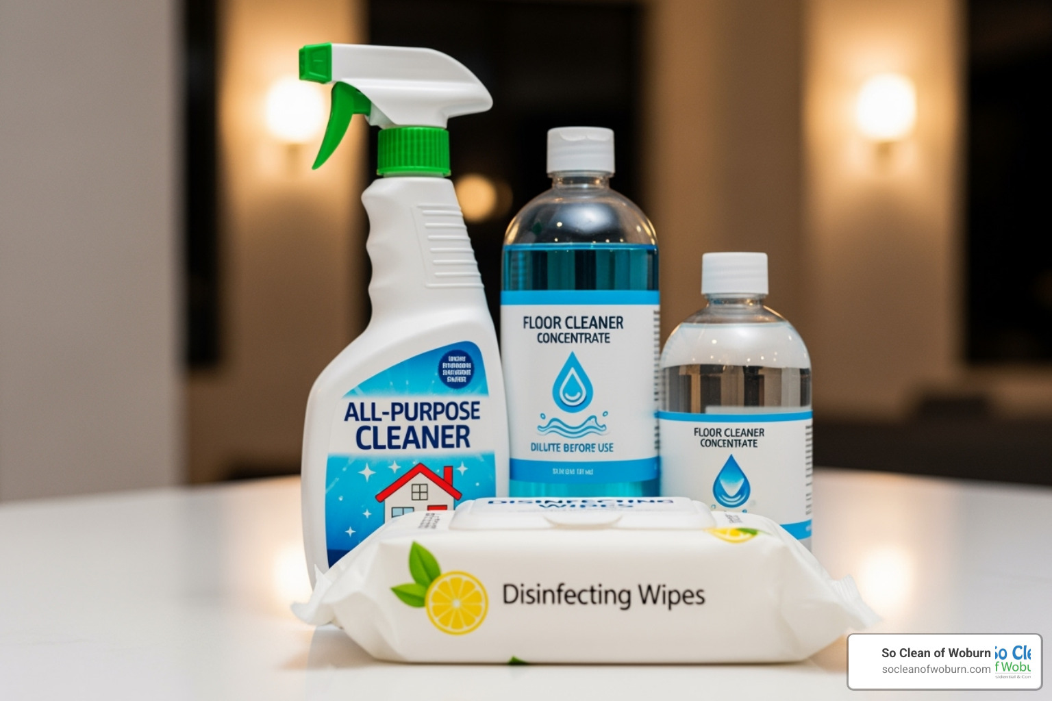 different types of cleaning bottles (spray, concentrate, wipes) - plant based disinfectant cleaner