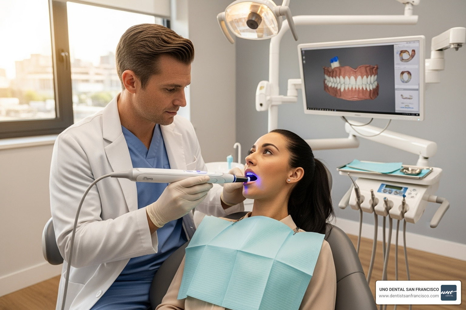 dentist using an iTero digital scanner on a patient - dental office in san francisco