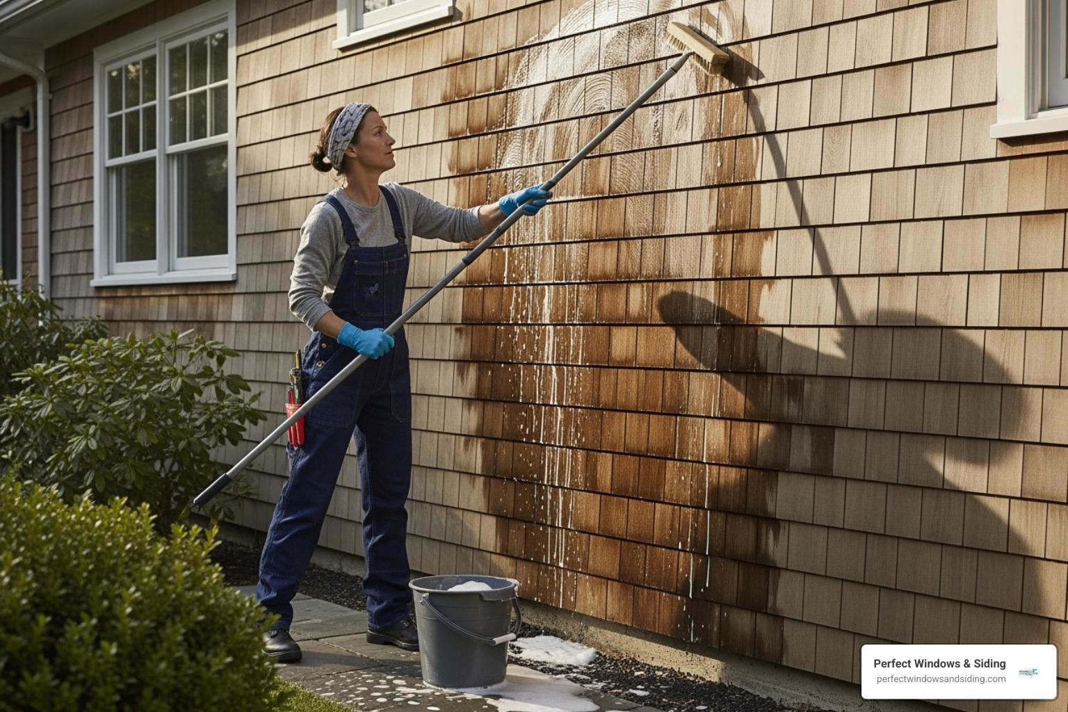 homeowner cleaning wood shingle siding - wood shingle siding replacement