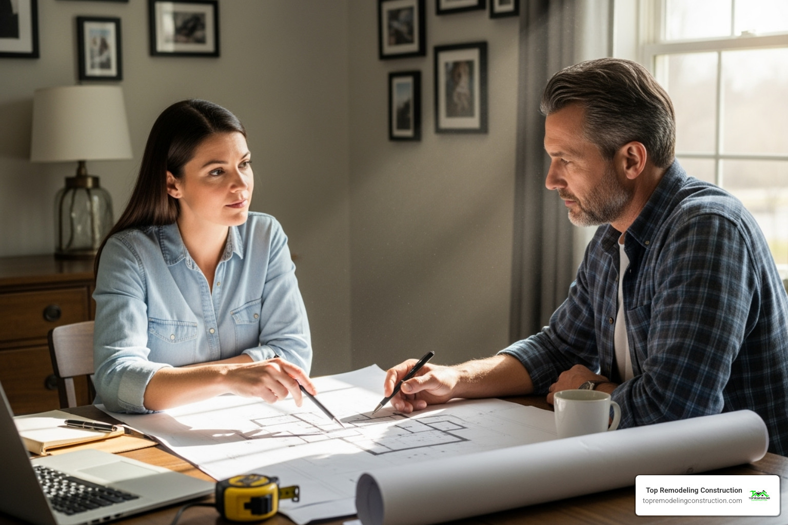 homeowner reviewing blueprints with a contractor - remodeling contractors in las vegas homeowner reviewing blueprints with a contractor - remodeling contractors in las vegas