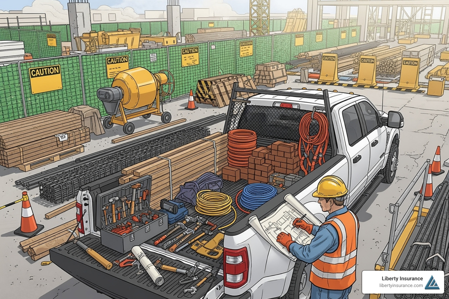 A detailed checklist illustrating various types of contractor insurance policies including general liability, workers' compensation, commercial auto, and tools & equipment insurance. - insurance for siding contractors
