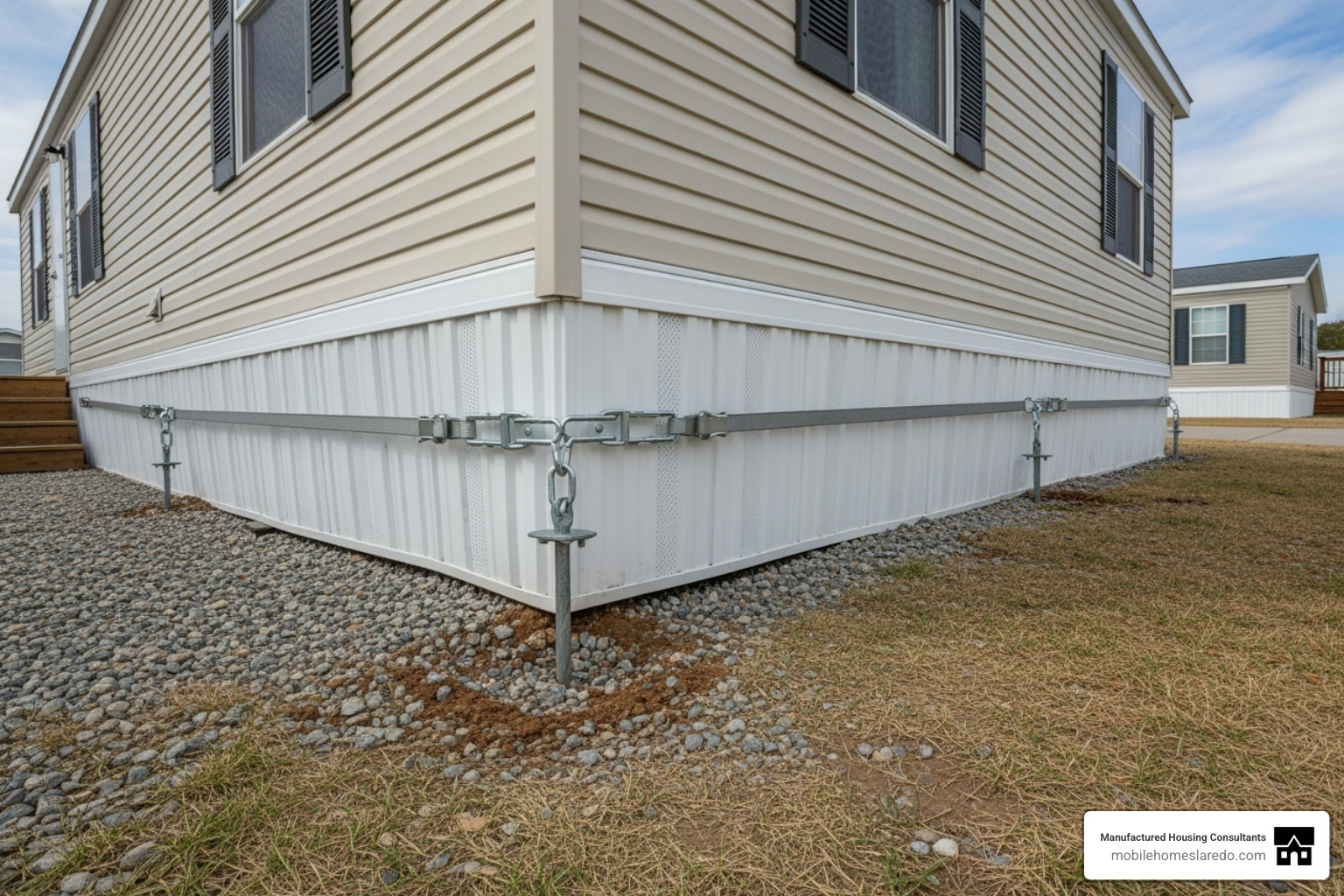Mobile home being secured to the ground with tie-downs and anchors for stability - should i buy a brand new mobile home Mobile home being secured to the ground with tie-downs and anchors for stability - should i buy a brand new mobile home