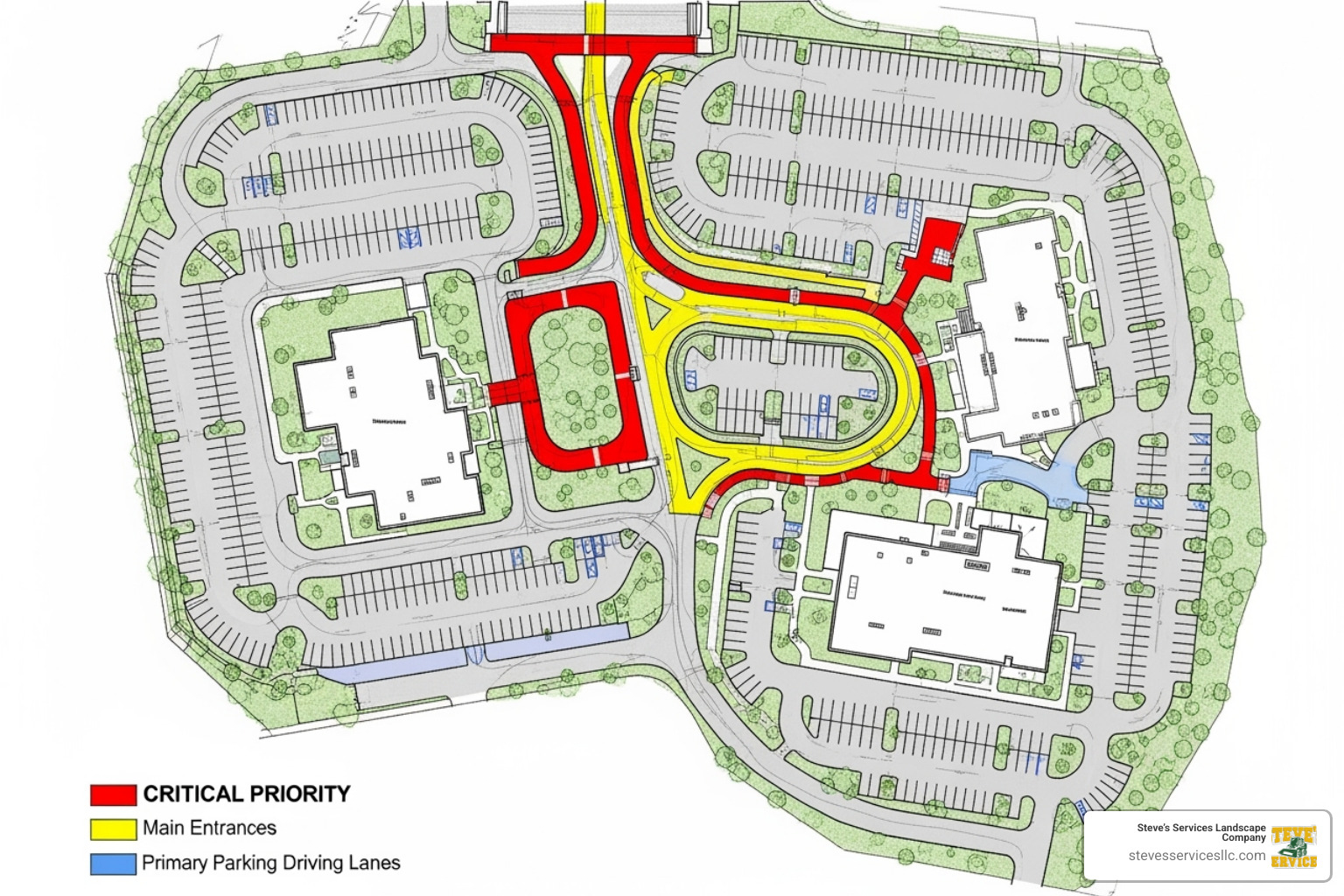 detailed property site map with designated priority areas - snow removal commercial contracts