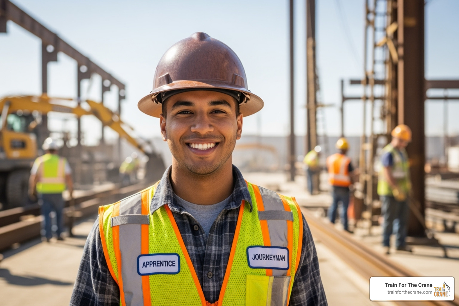 graduate in a hard hat smiling at a job site - trade schools in elkhart indiana