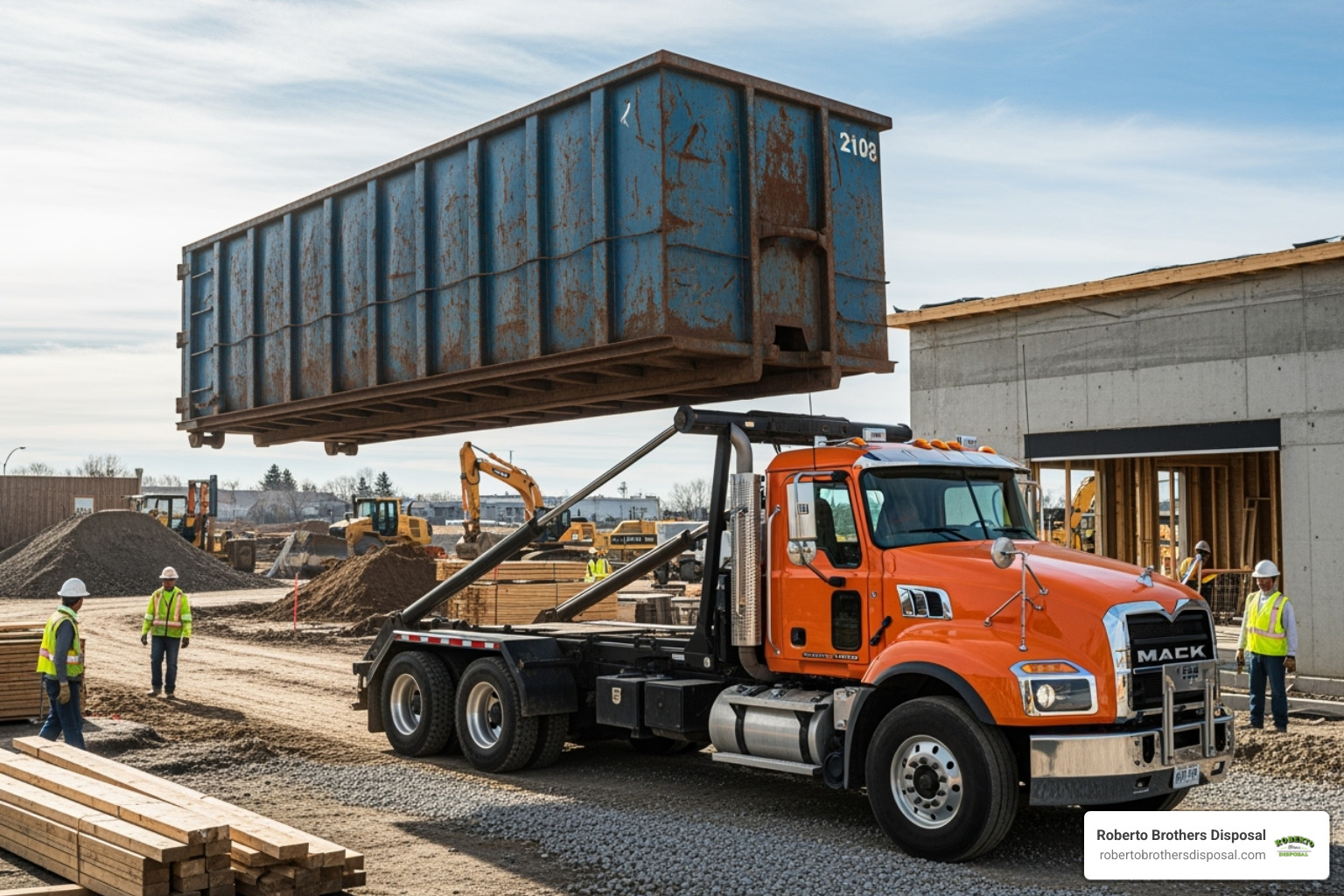 Dumpster being delivered to a construction site - cost to rent a dumpster for a month Dumpster being delivered to a construction site - cost to rent a dumpster for a month