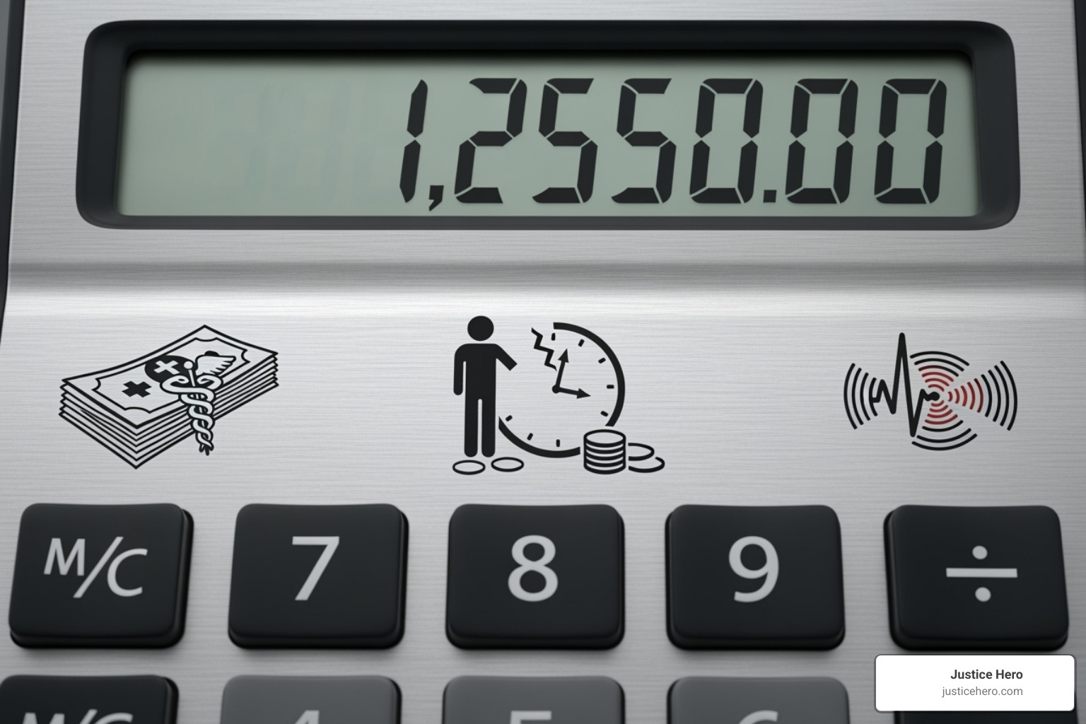 calculator with icons representing medical bills, lost wages, and pain - minor car accident lawsuit calculator with icons representing medical bills, lost wages, and pain - minor car accident lawsuit