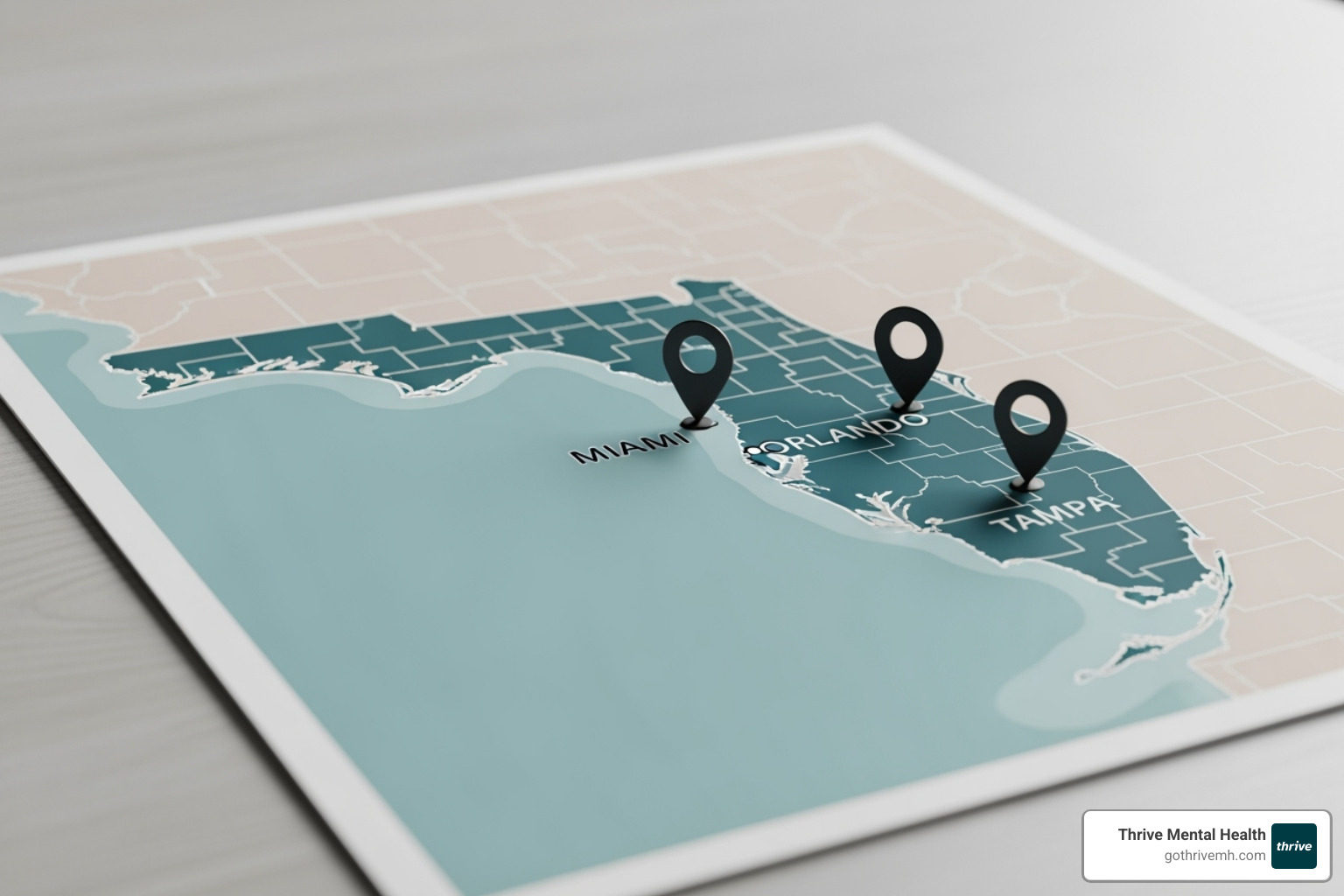 Map of Florida with pins on major cities like Miami, Orlando, and Tampa. - virtual reality therapy florida Map of Florida with pins on major cities like Miami, Orlando, and Tampa. - virtual reality therapy florida