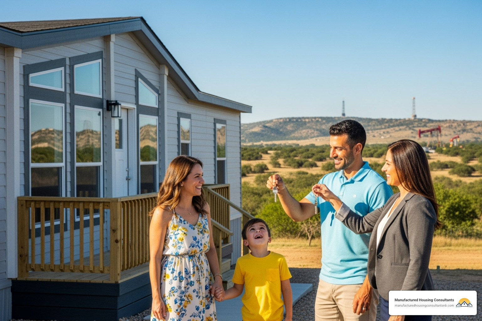 Family receiving keys to their new home - repo mobile homes with land
